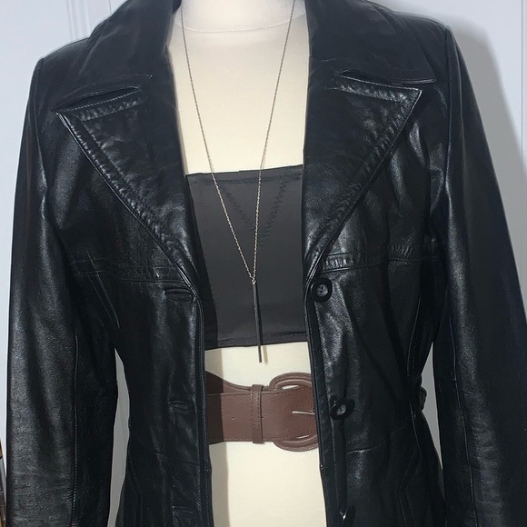Vintage Wilsons Black Leather Blazer Jacket with belt Women’s M - Picture 11 of 12